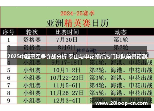 2025中超冠军争夺战分析 泰山与申花领衔热门球队前景预测